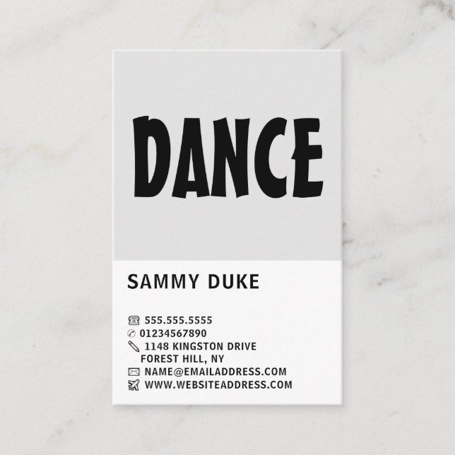 Modern Bold, Dancer, Dancing Instructor Business Card (Front)