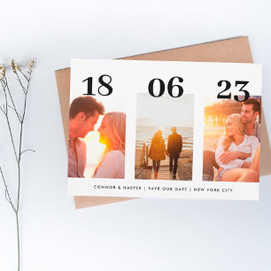 Modern BOLD DATE Three Photo QR CODE Save The Date