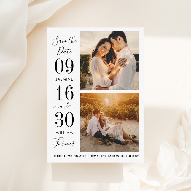 Modern Bold Date Two Photo Forever Wedding Save The Date (Creator Uploaded)