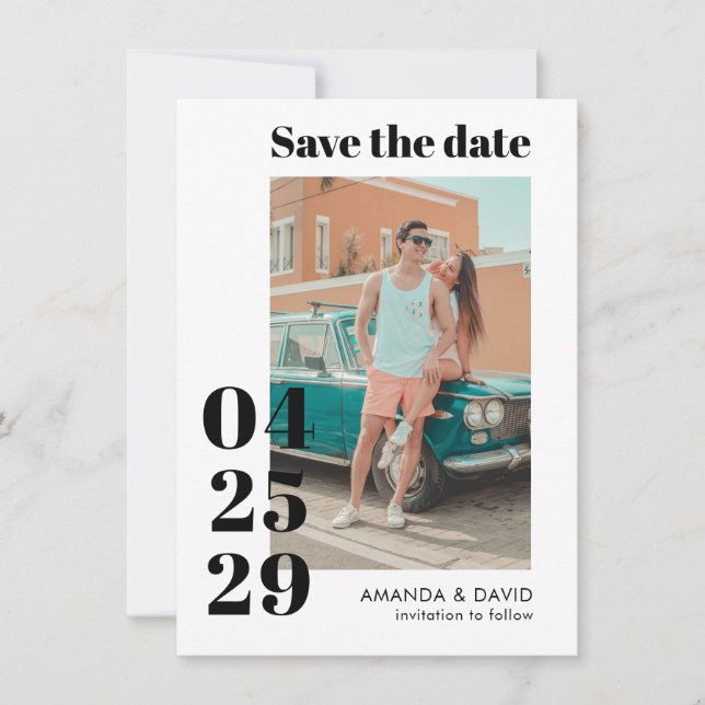 Modern Bold Date Wedding Save the Date Photo Card (Front)