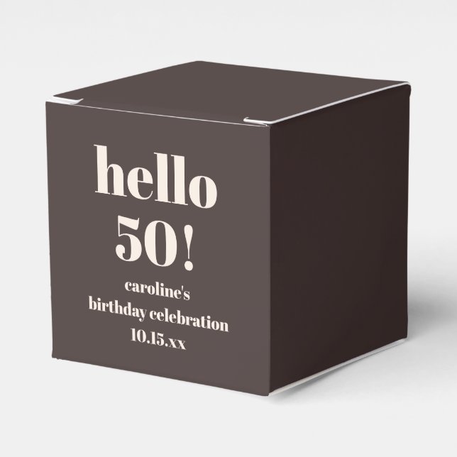 Modern Bold Earthy Brown 50th Birthday Custom Favor Box (Front Side)