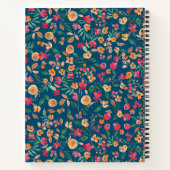 modern bold fall floral watercolor name navy blue notebook (Back)