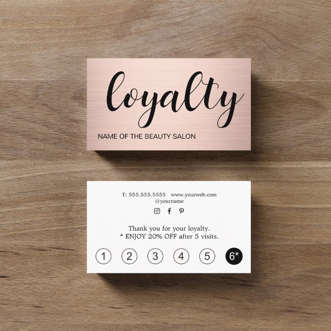Modern Bold Faux Rose Gold Black Salon Loyalty Card (Creator Uploaded)