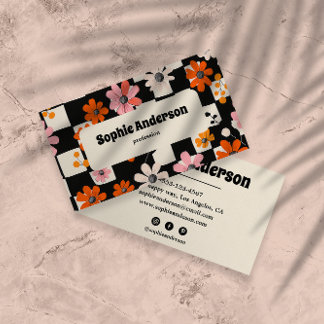 Modern Bold Floral Checkered Business Card