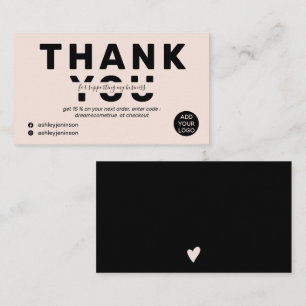 Modern bold font blush pink order thank you business card