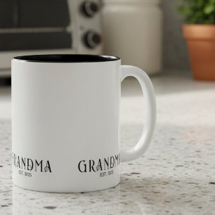 Modern Bold Font Established Grandma  Two-Tone Coffee Mug