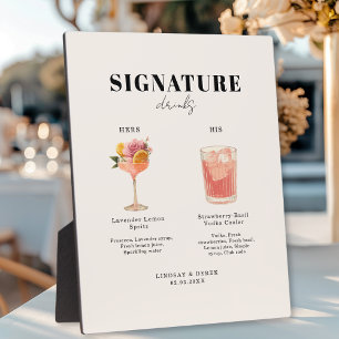 Modern Bold Font His & Hers Drinks Wedding Plaque