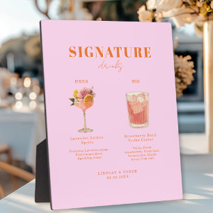 Modern Bold Font His & Hers Drinks Wedding Plaque