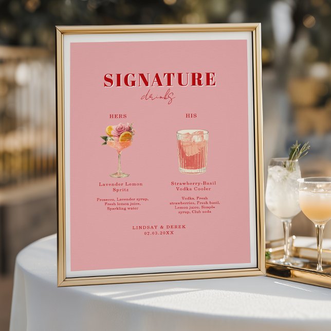 Modern Bold Font His & Hers Drinks Wedding Poster (Modern Bold Font His & Hers Drinks Wedding Poster)