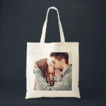 Modern Bold & Fun Typography Custom Photo Wedding Tote Bag<br><div class="desc">Add a custom photo.  Date is bold serif typography. Bride-to-be and Groom-to-be names are in sans serif typography.</div>