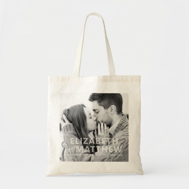 Modern Bold & Fun Typography Custom Photo Wedding Tote Bag (Front)
