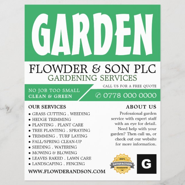 Modern Bold, Gardening Service, Horticulturist Flyer (Front)