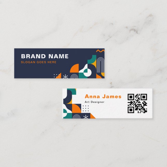 Modern Bold Geometric coloured, QR code Mini Business Card (Front/Back)