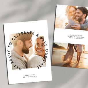 modern bold 'get ready to celebrate' photo save the date