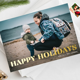 Modern BOLD GOLD Happy Holidays Photo Foil Holiday Card