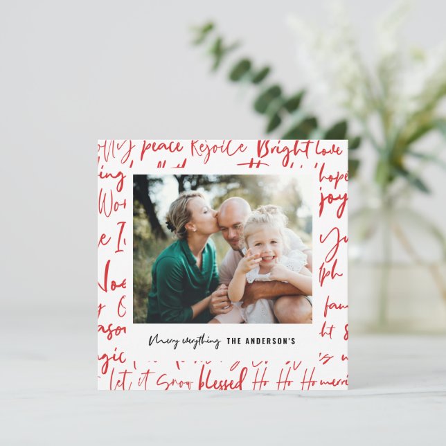 Modern bold graphic typography christmas photo holiday card (Standing Front)