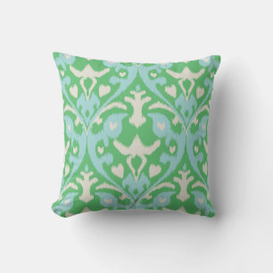 Modern bold green blue ikat tribal pattern throw pillow