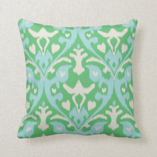 Modern bold green blue ikat tribal pattern throw pillow