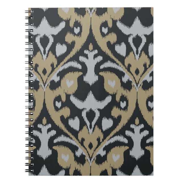 Modern bold grey beige black ikat tribal pattern notebook (Front)