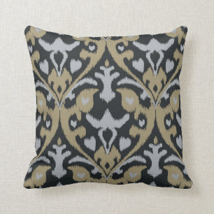 Modern bold grey beige black ikat tribal pattern throw pillow