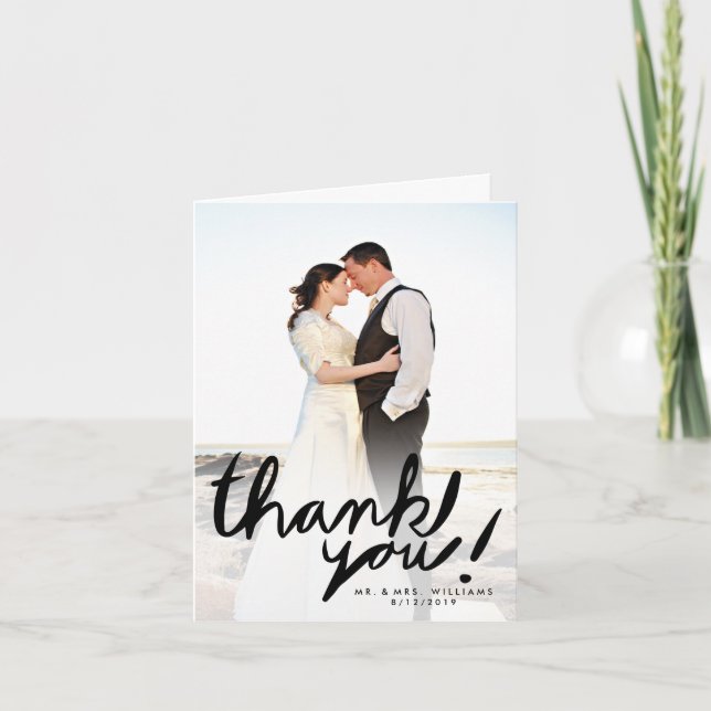 Modern Bold Hand Script Photo Thank You Card (Front)