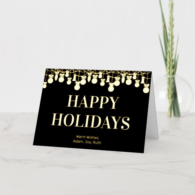 Modern Bold Happy Holidays Black Gold Foil Greeting Card (Front)