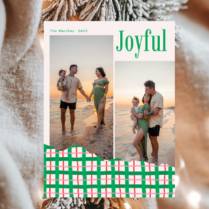 Modern Bold Happy Holidays Family Photo Plaid Holiday Card