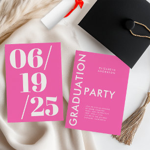 Modern Bold Hot Pink Graduation Party Invitation