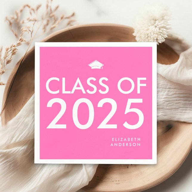 Modern Bold Hot Pink Personalized Graduation Party Napkin (Creator Uploaded)