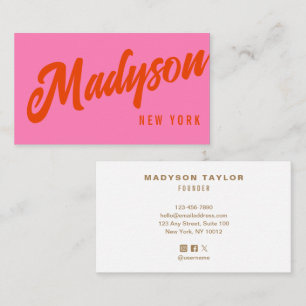 Modern Bold Hot Pink Red Script Typography Business Card