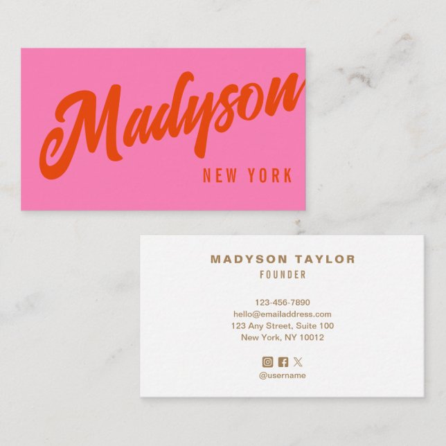 Modern Bold Hot Pink Red Script Typography Business Card (Front/Back)