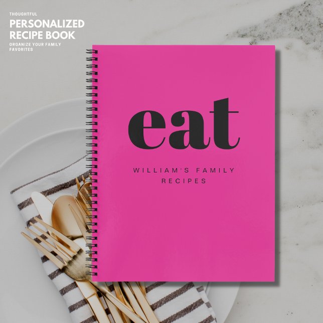 Modern Bold Hot Pink Retro Blank Family Recipe Notebook (Creator Uploaded)