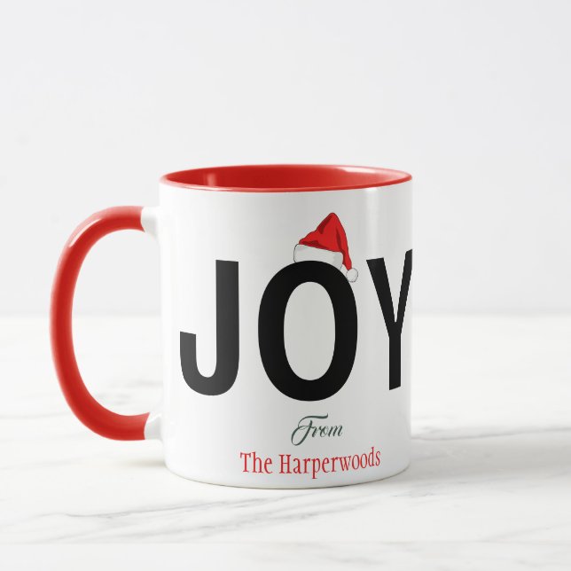 Modern Bold JOY Simple Elegant Christmas Family Mug (Left)