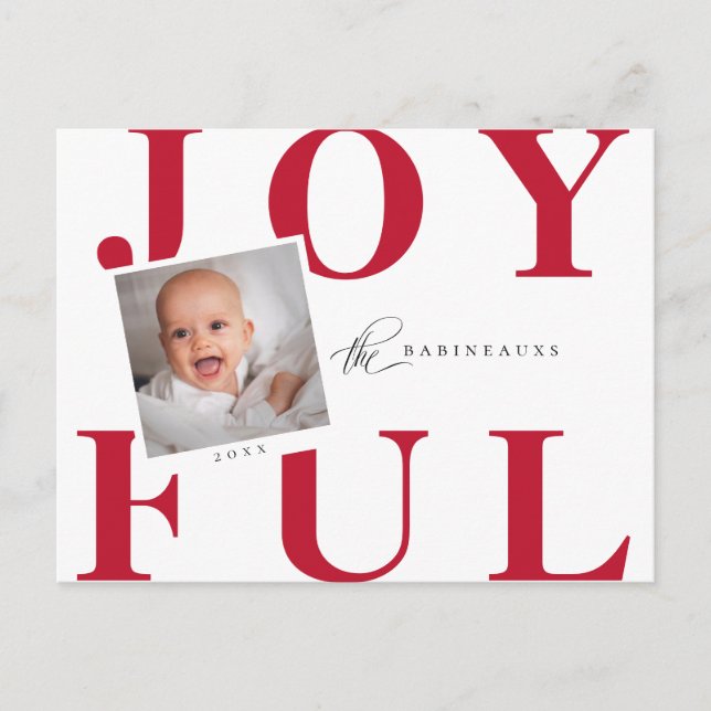 Modern Bold JOYFUL Christmas Photo Holiday Postcard (Front)