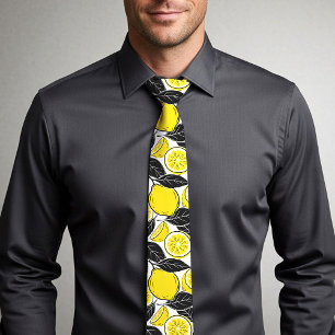 Modern Bold Lemon & Black Leaves  Seamless Pattern Tie