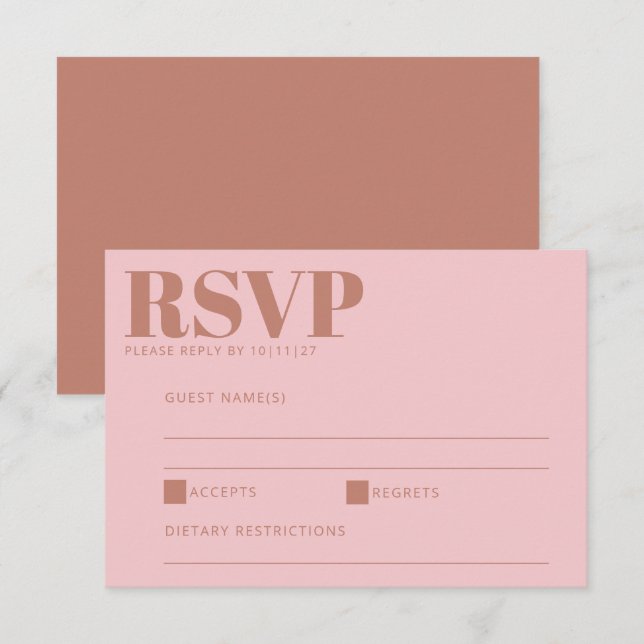 Modern Bold Lettering Terracotta Pink Wedding RSVP Card (Front/Back)