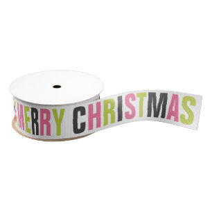 Modern Bold Letters Colourful "Merry Christmas" Grosgrain Ribbon