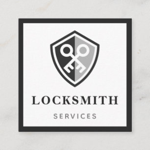 Modern Bold Locksmith Services Black & Grey Classy Square Business Card