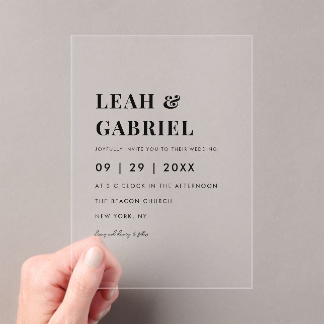 Modern Bold Minimal Photo Monogram Wedding Acrylic Invitations (Insitu (Handheld))