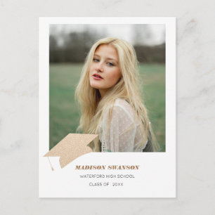 Modern Bold Minimalist Grad Announcement Golden Postcard