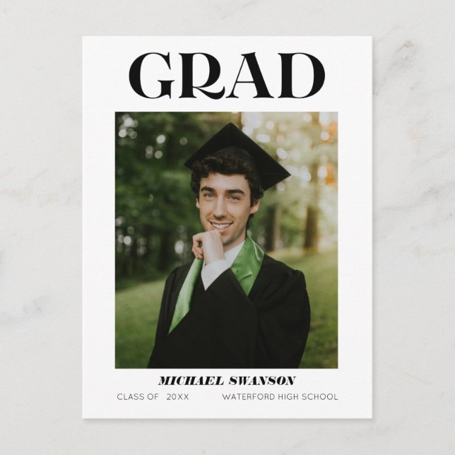Modern Bold Minimalist Grad Announcement Postcard (Front)