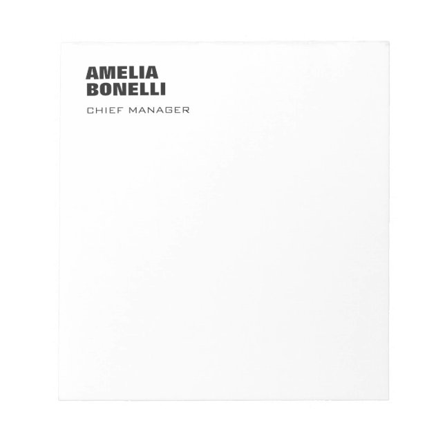 Modern Bold Minimalist Professional Name Title Notepad (Front)