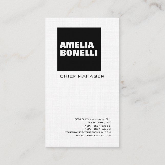 Modern Bold Minimalist Professional Premium Linen Business Card (Front)