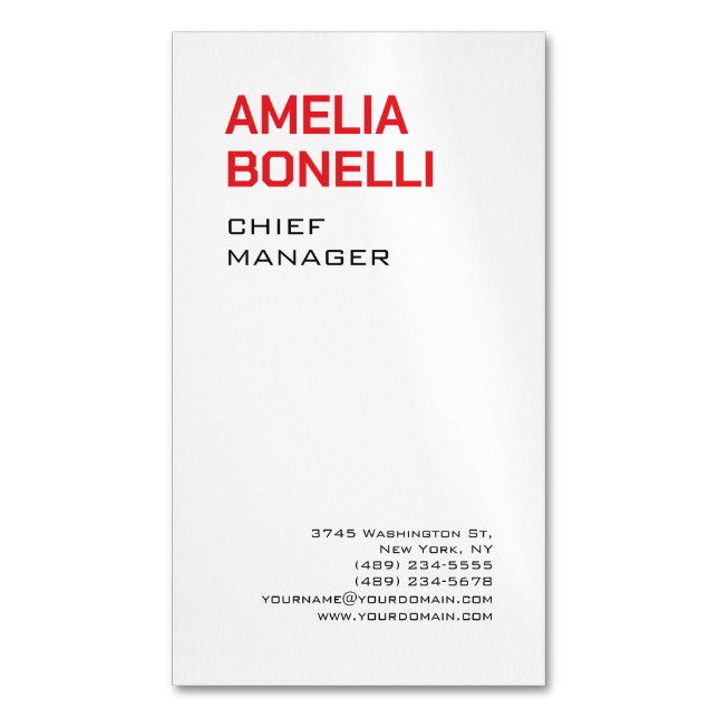 Modern Bold Minimalist Professional Standard Size Magnetic Business Card (Front Vertical)