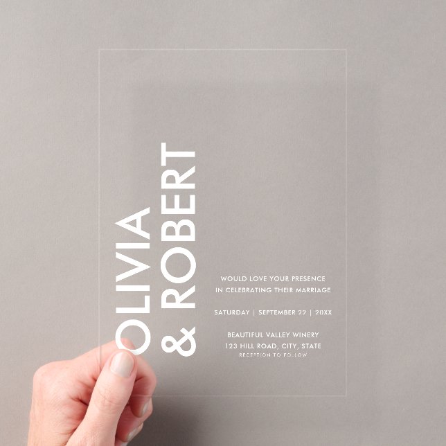 Modern Bold Minimalist Wedding Acrylic Invitations (Insitu (Handheld))