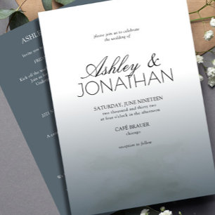 Modern Bold & Minimalist Wedding Blue All-in-One Invitation
