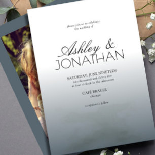 Modern Bold & Minimalist Wedding Dusty Blue Photo Invitation