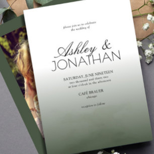 Modern Bold & Minimalist Wedding Green Photo Invitation