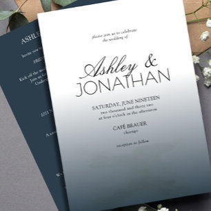 Modern Bold & Minimalist Wedding Navy All-in-One Invitation