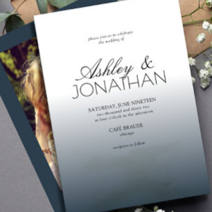 Modern Bold & Minimalist Wedding Navy Blue Photo Invitation